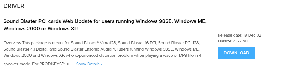 This package is meant for Sound Blaster® Vibra128, Sound Blaster 16 PCI, Sound Blaster PCI 128, Sound Blaster 4.1 Digital, and Sound Blaster Ensoniq AudioPCI users...